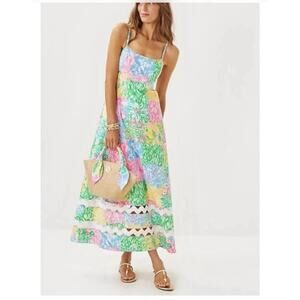 NWT Lilly Pulitzer Haliey Midi Dress Multi Delight Patch Size 0 MSRP 278